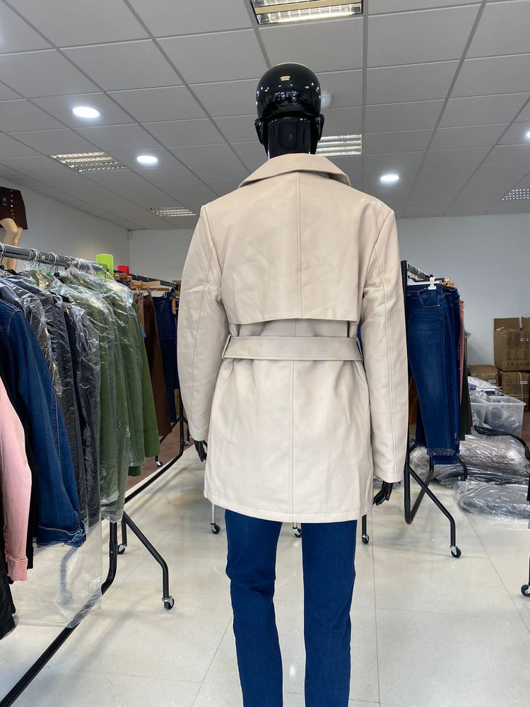 Beige PU Mid-length leather jacket (10-16)