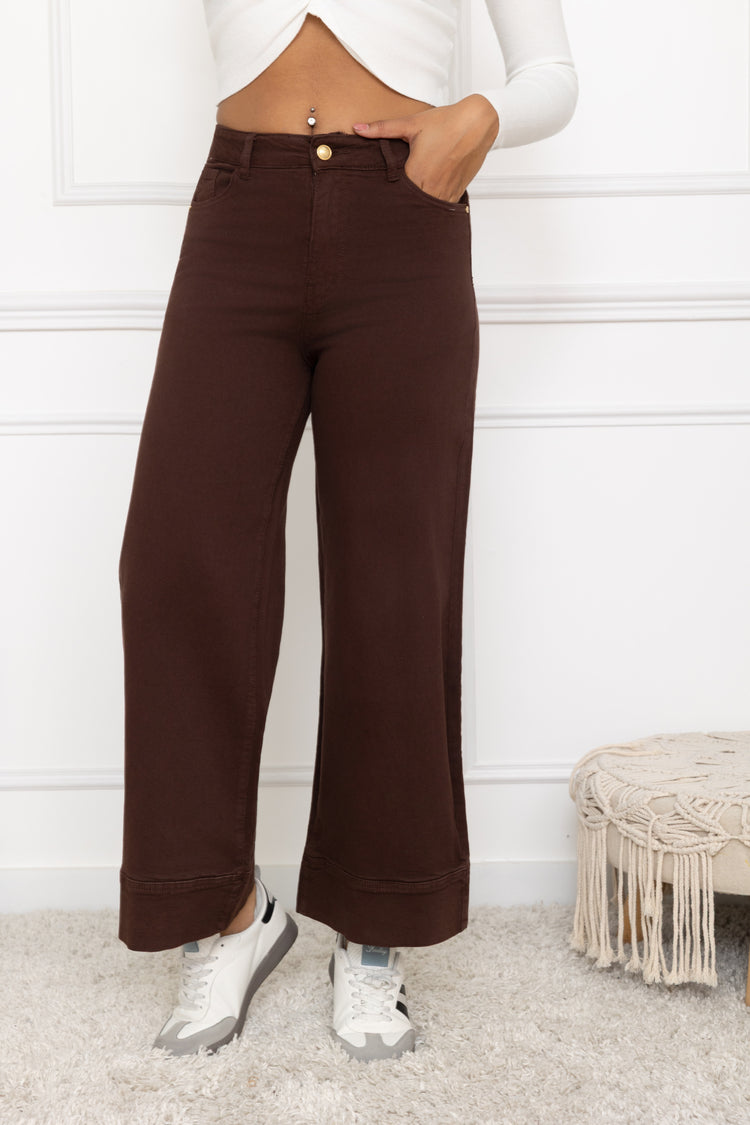 Chocolate Flair Straight Wide Jeans with Deep hem 6-14