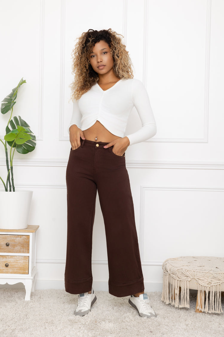 Chocolate Flair Straight Wide Jeans with Deep hem 6-14