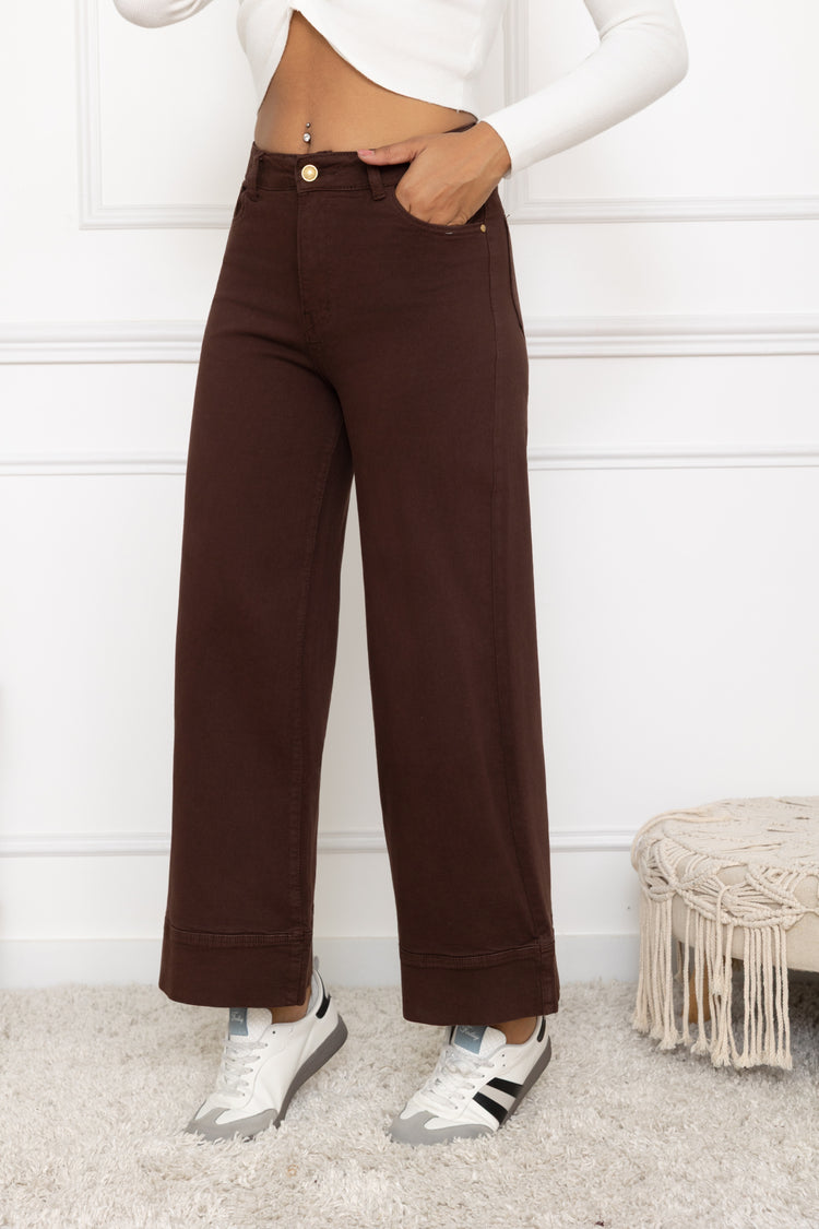 Chocolate Flair Straight Wide Jeans with Deep hem 6-14