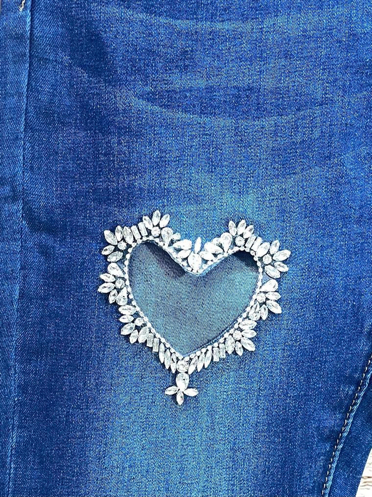 G smack Stretchy Blue Dark Wash Heart Details Skinny Jeans (10-20)
