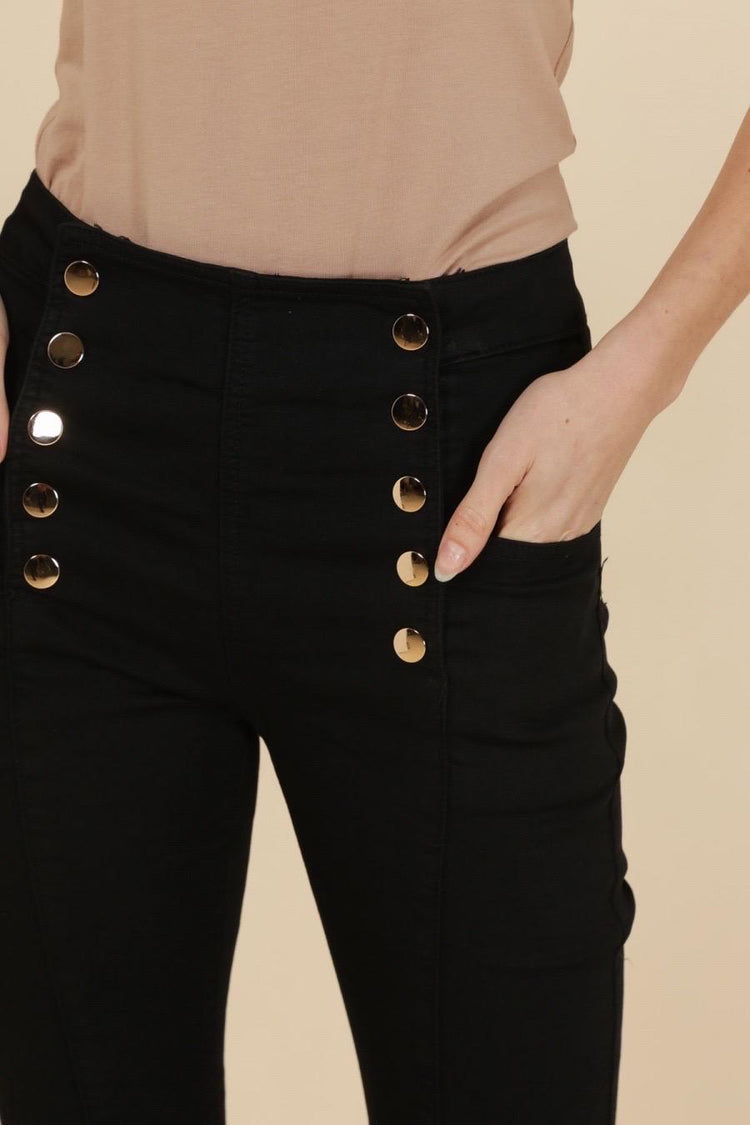G Smack Black Ankle Glazer Button Detail Mega Stretch Jeans