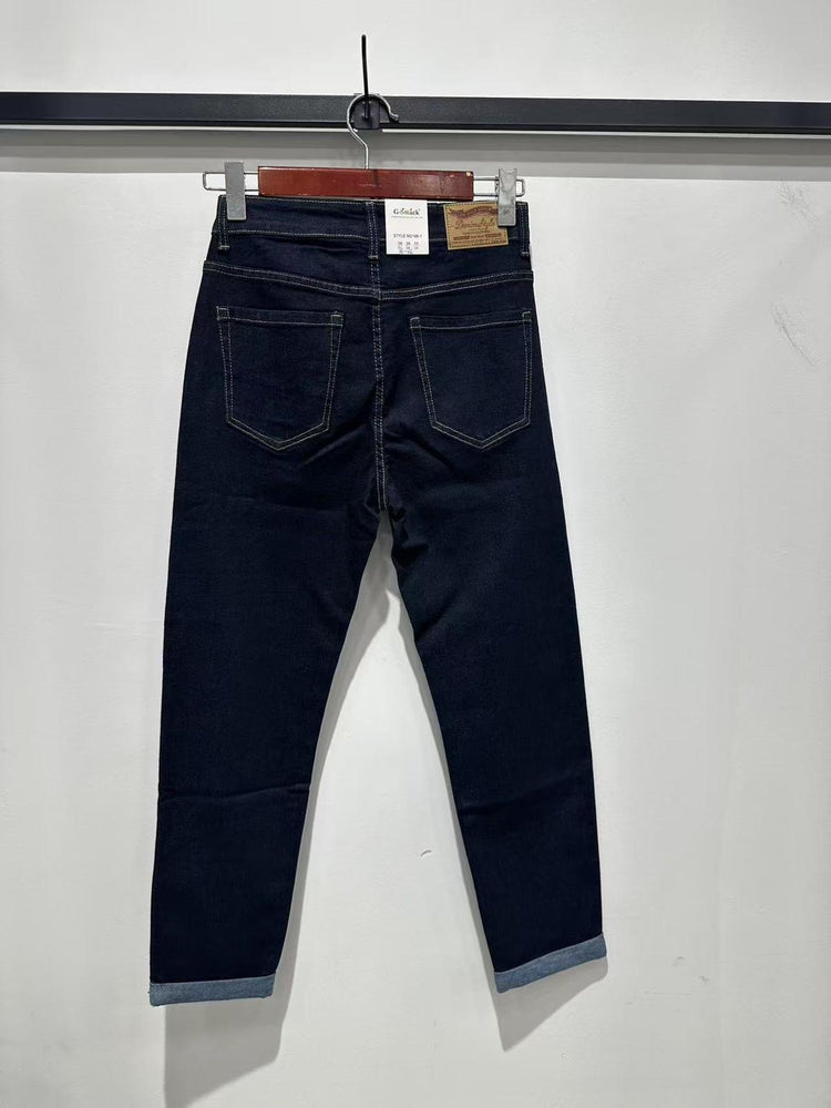 stretchy mom jeans in dark navy wash, raw wash (8-18)