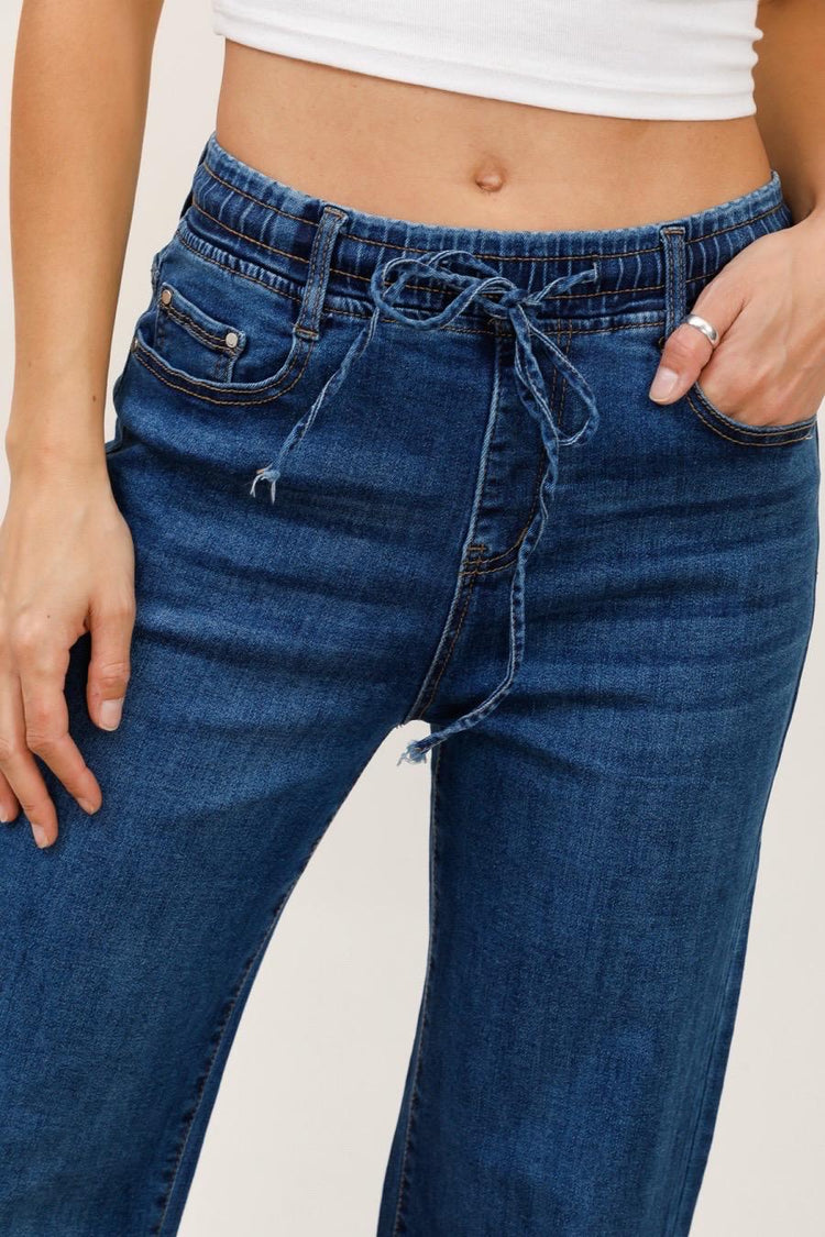 Draw string details wide leg stretch g smack jeans (10-20) Dark wash