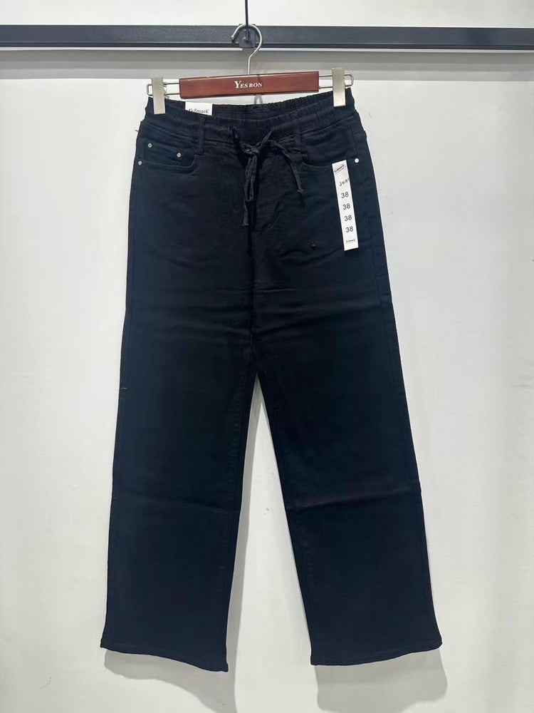 Draw string details wide leg stretch g smack jeans (10-20) Black