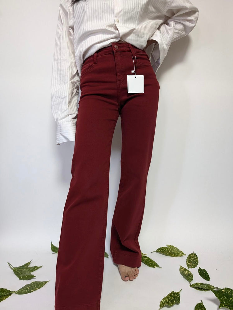 Burgundy Wide leg stretchy jeans (8-16)