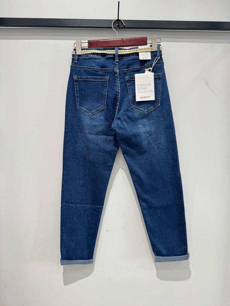 G Smack Stretchy Mom Fit Jeans with Belt