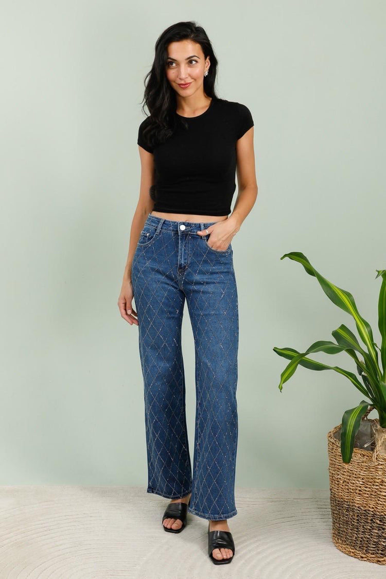 Stretch g smack wide leg Diamonte jeans (10-20)