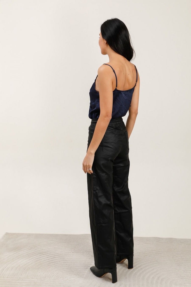 Pu stretchy wide leg with draw string (10-22)