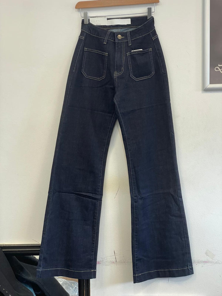Dark Denim Stretchy front Pocket wide leg jeans (6-14)