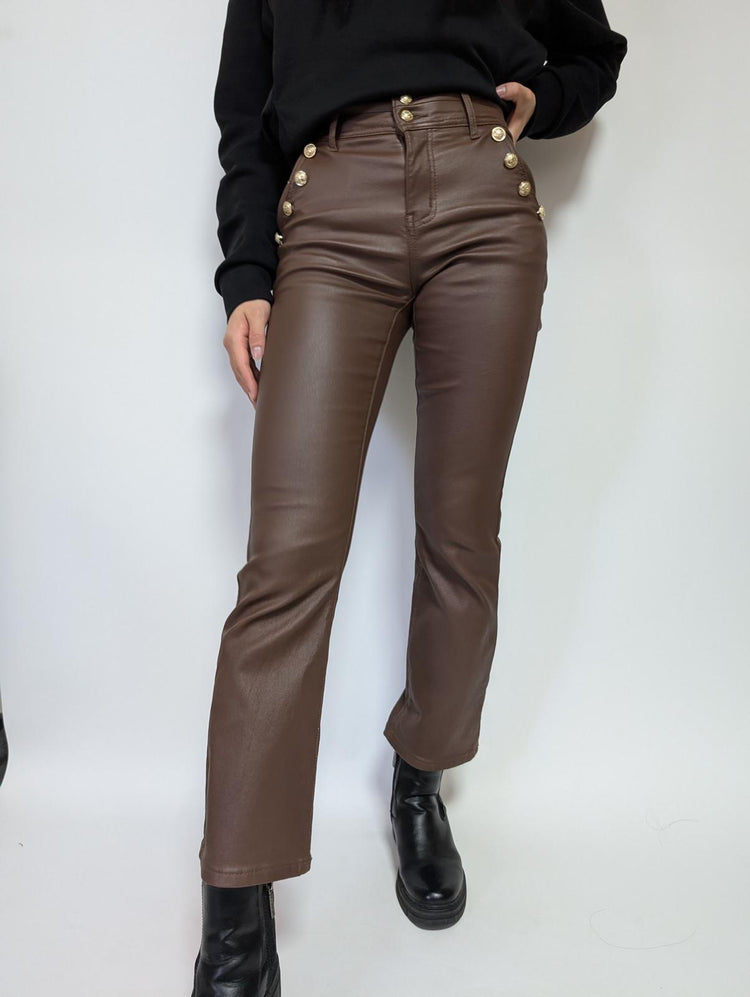 Chocolate brown Stretchy jeans with Button Pocket details (6-14)