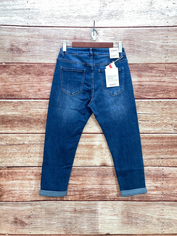 High-waisted Mega Stretch Blue Mom fit Jeans with Heart Details