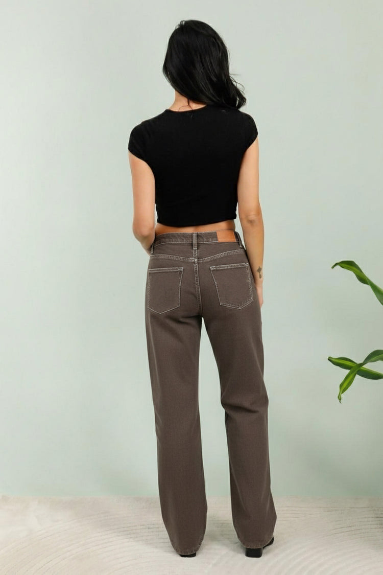 Chocolate brown white stitching detail jeans (6-14)