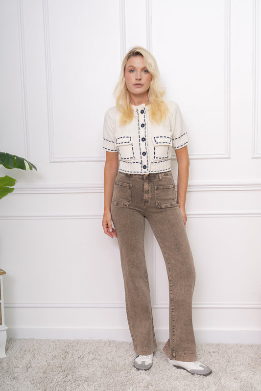 Moka Coloured Flair Straight Leg Jeans with Frayed hem 6-14