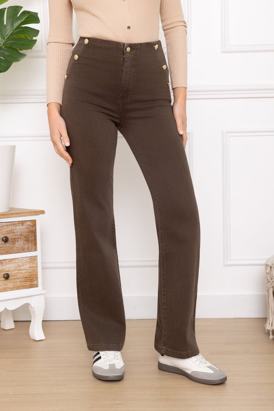 Chocolate Moka Brown Stretchy jeans with Edge Button Pocket details (6-14)