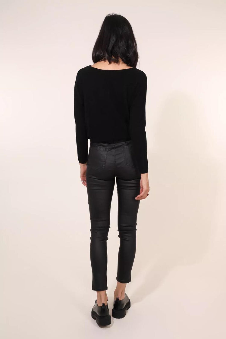 Black PU Coated Jeans with 5 front button details (10-22)
