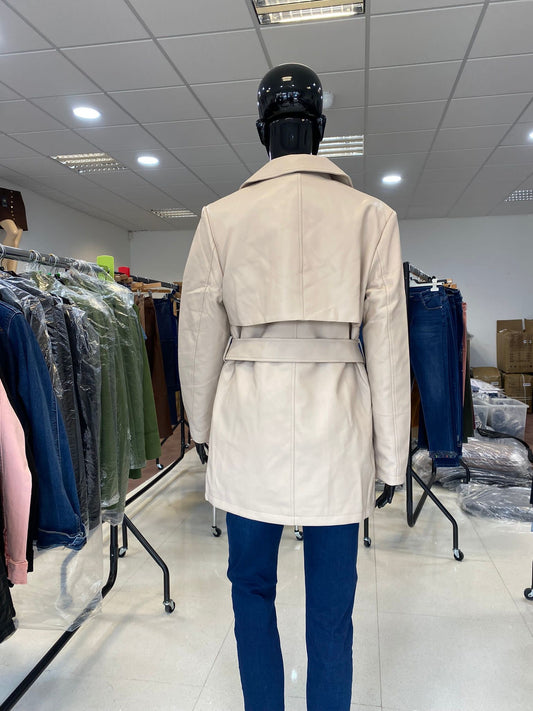Beige PU Mid-length leather jacket (10-16)