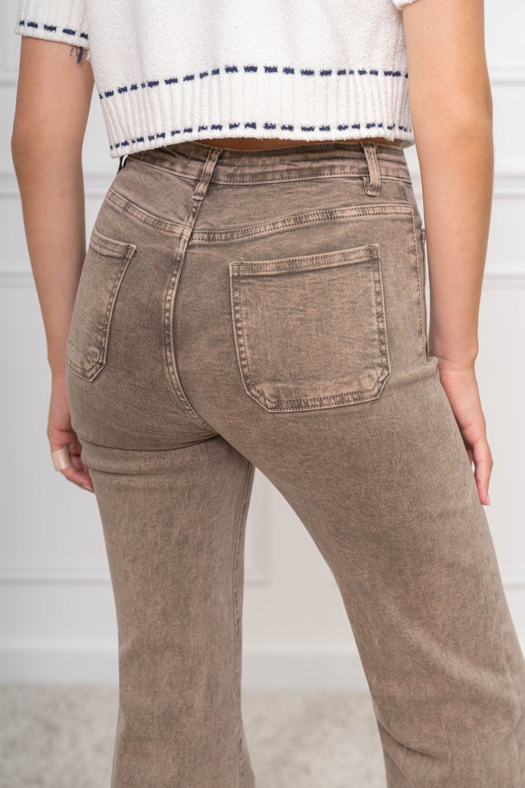 Moka Coloured Flair Straight Leg Jeans with Frayed hem 6-14