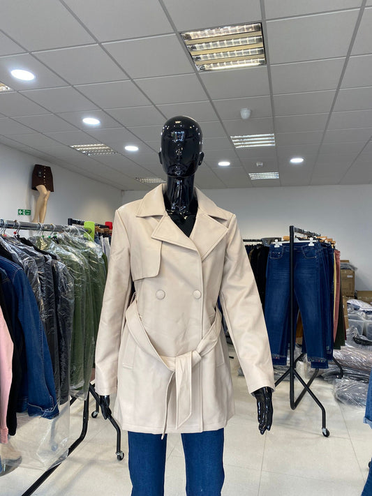 Beige PU Mid-length leather jacket (10-16)