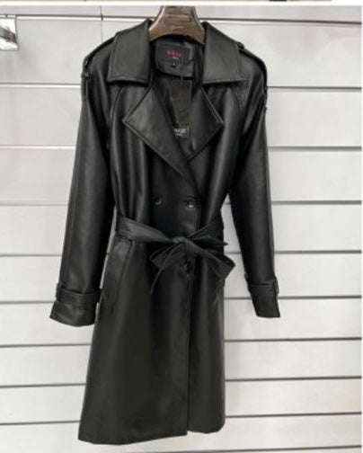 Black PU full-length leather jacket (8-16)