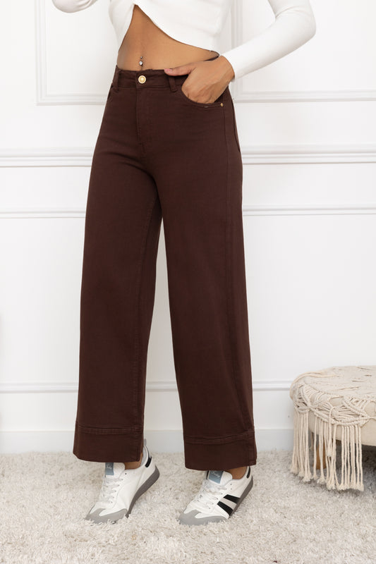Chocolate Flair Straight Wide Jeans with Deep hem 6-14