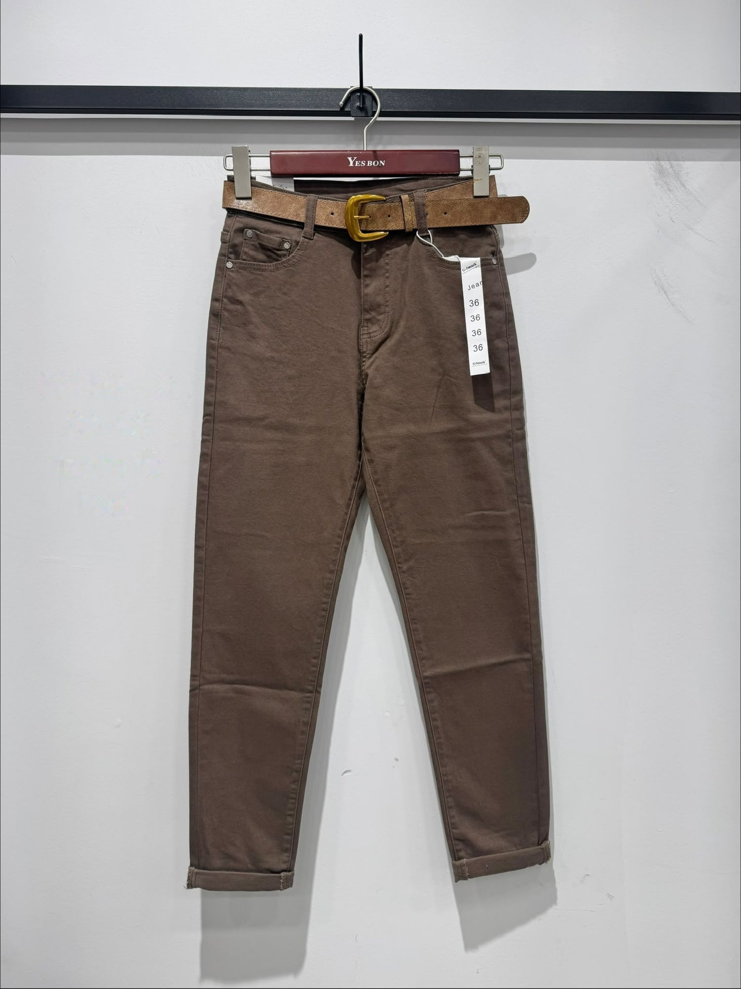 G Smack Stretch Mom-Fit Belt Jeans (8-18) - Mocha
