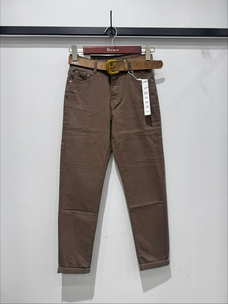 G Smack Stretch Mom-Fit Belt Jeans (8-18) - Mocha