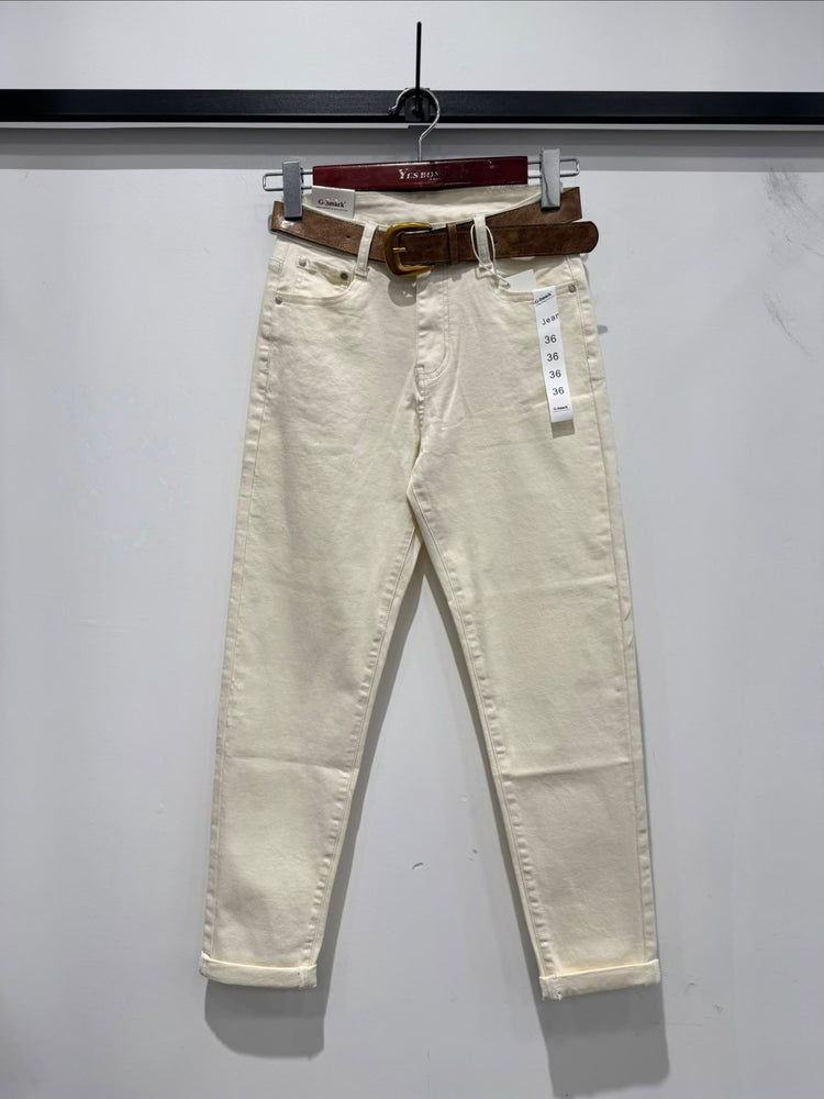 G Smack Stretch Mom-Fit Belt Jeans (8-18) - Cream / Beige