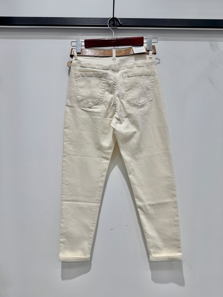 G Smack Stretch Mom-Fit Belt Jeans (8-18) - Cream / Beige