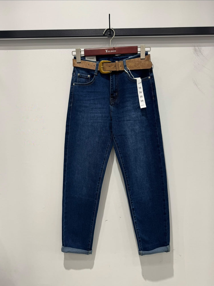G Smack Stretch Mom-Fit Belt Jeans (8-18) - Mid Wash