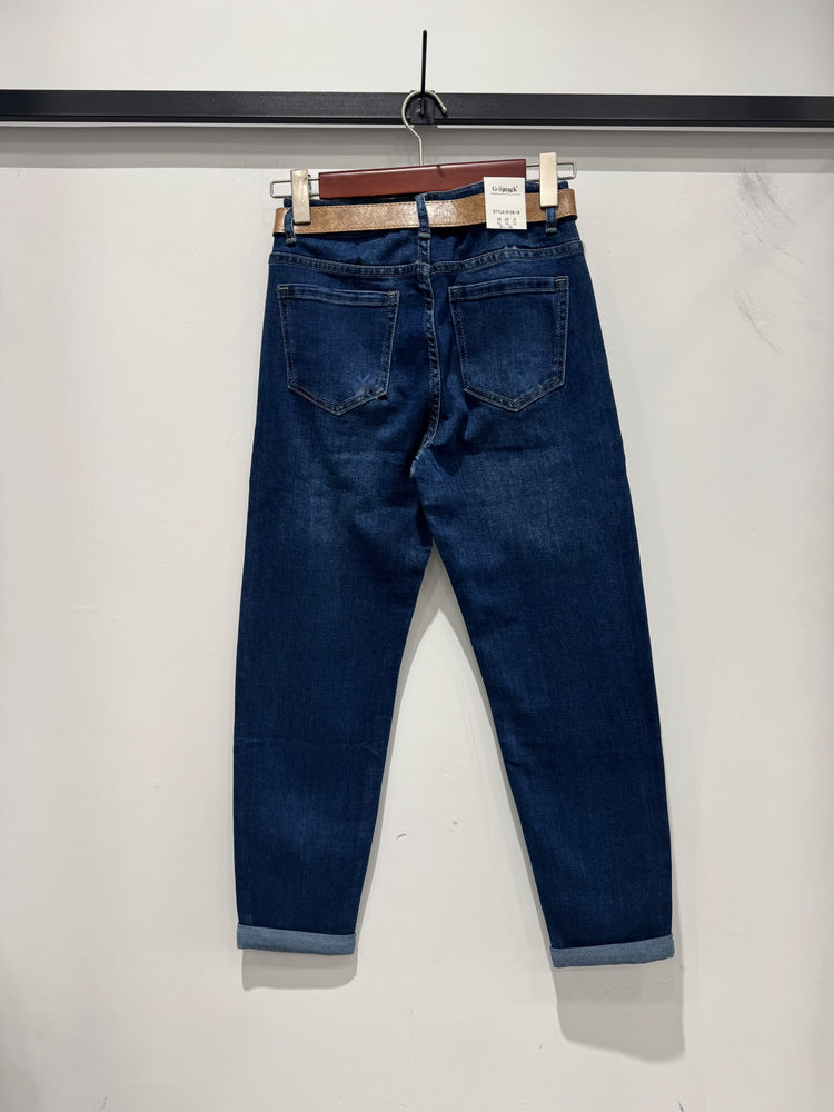 G Smack Stretch Mom-Fit Belt Jeans (8-18) - Mid Wash