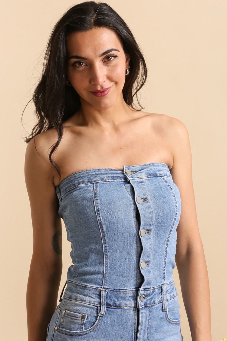 stretchy Wide leg boot tube denim dress (6-14)