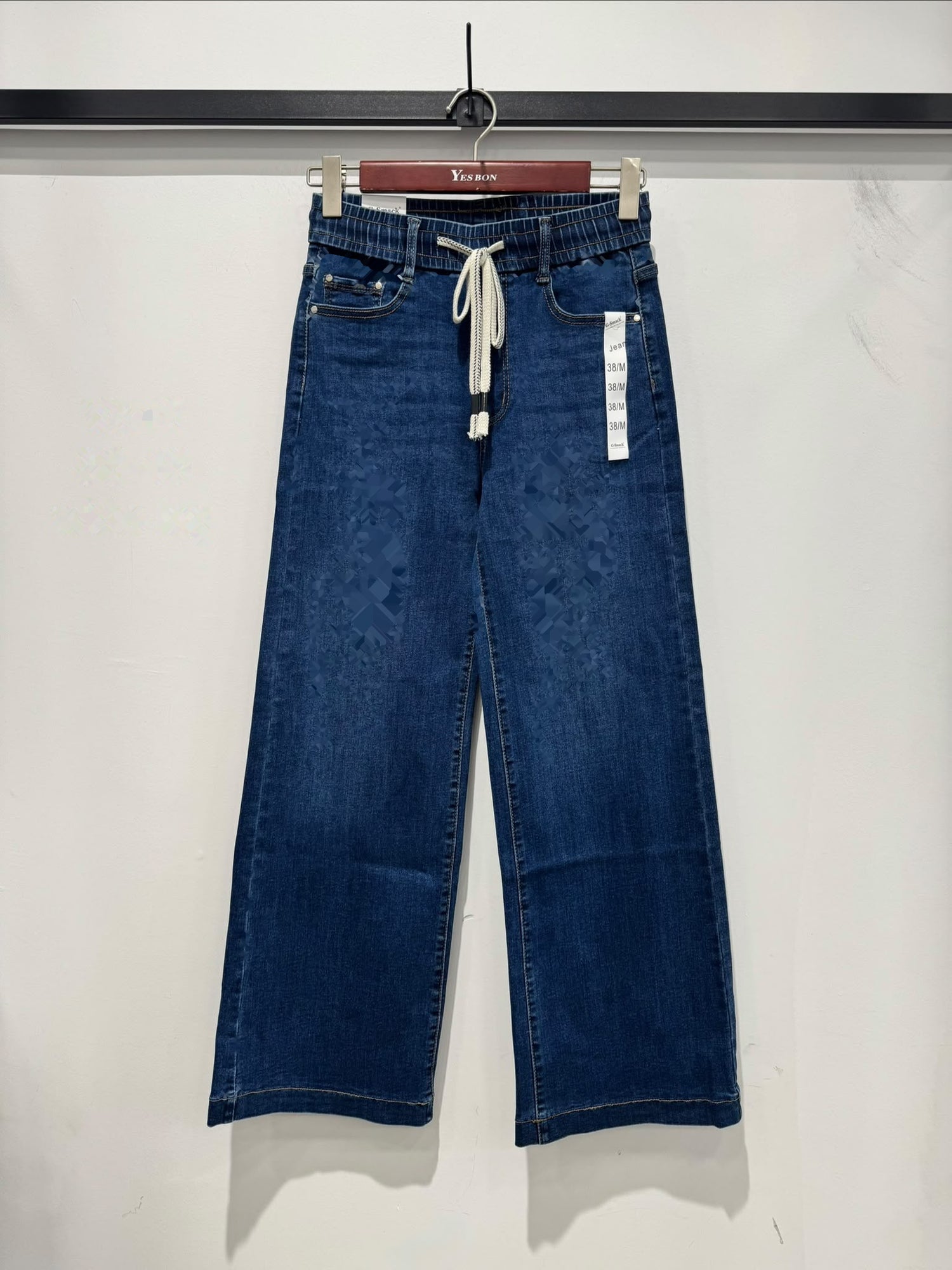 G Smack Wide-Leg Stretch Drawstring Deep-Hem Jeans (8-18) - Mid Wash