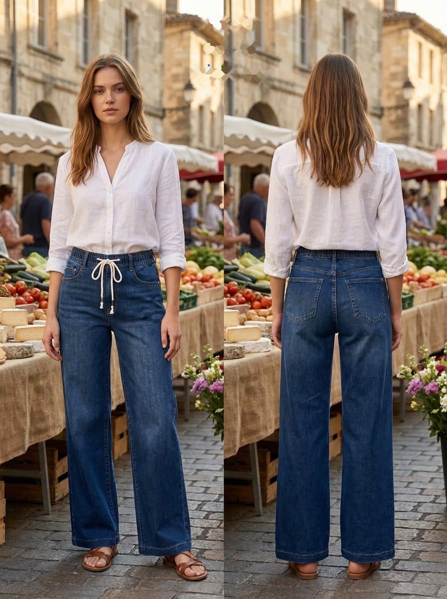 G Smack Wide-Leg Stretch Drawstring Deep-Hem Jeans (8-18) - Mid Wash