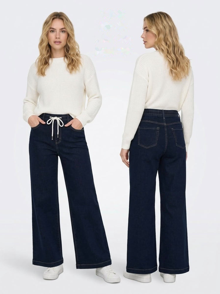 G Smack Wide-Leg Stretch Drawstring Deep-Hem Jeans (8-18) - Dark Navy Wash