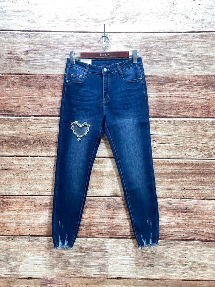 G smack Stretchy Blue Dark Wash Heart Details Skinny Jeans (10-20)