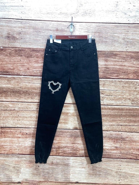 G smack Stretchy Black Dark Wash Heart Details Skinny Jeans (10-20)