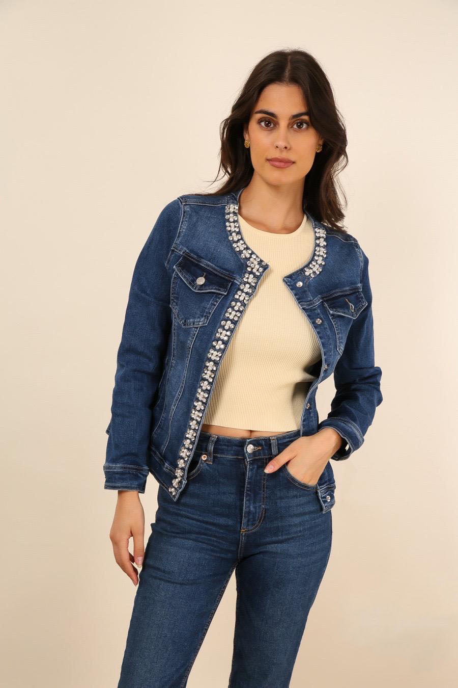 G Smack Stretchy Pearl Embellishment Detailed Jacket – DenimVista