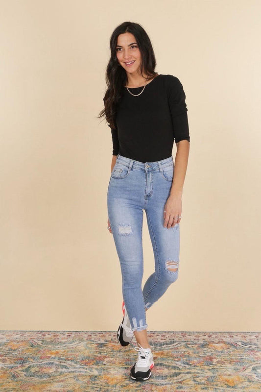 G smack stretchy high waist distressed ankle grazer jeans