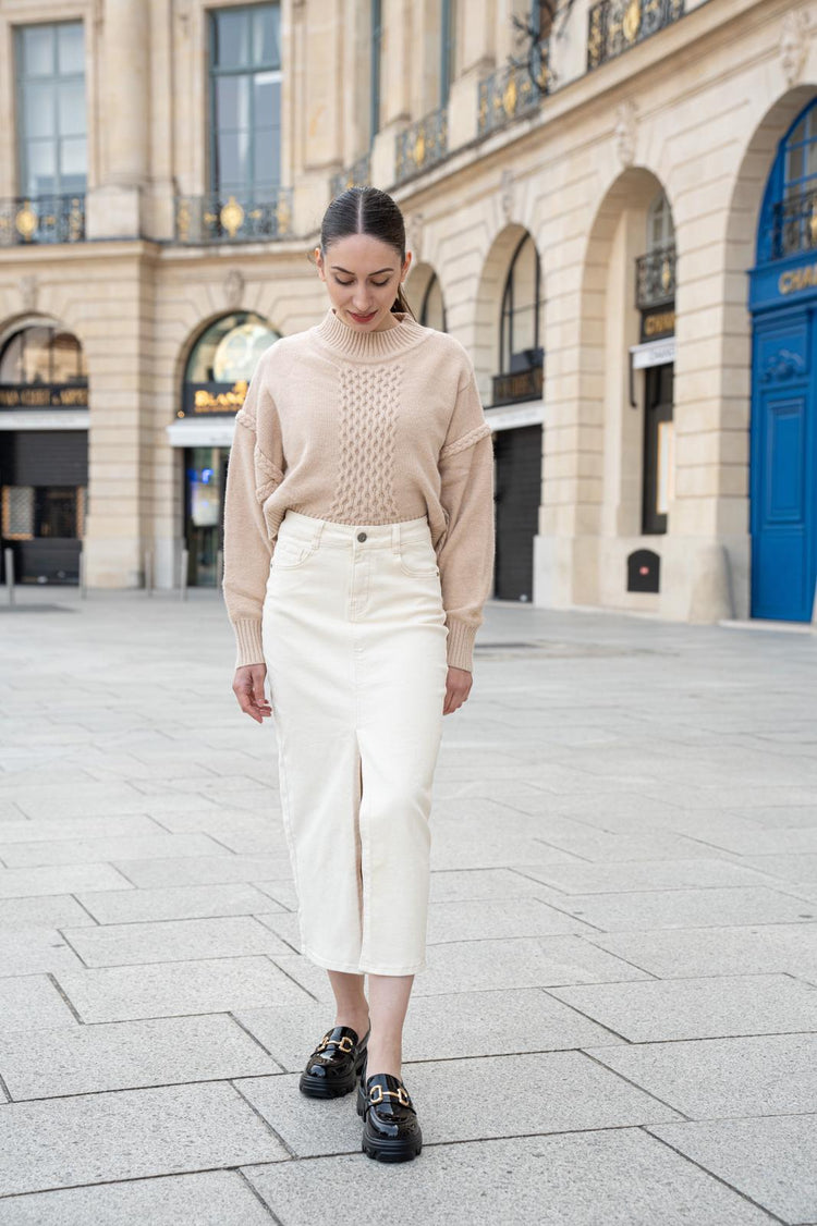 Beige Long front split stretchy skirts