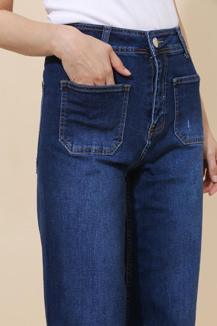 Square pocket details wide leg jeans