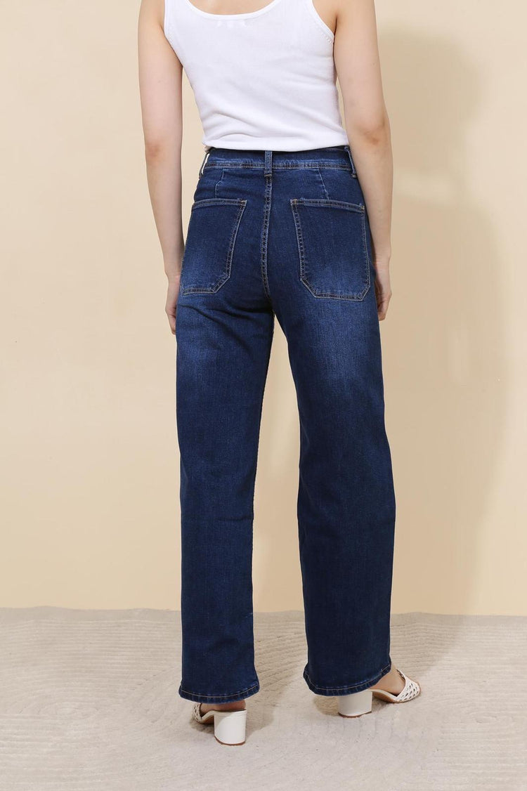 Square pocket details wide leg jeans