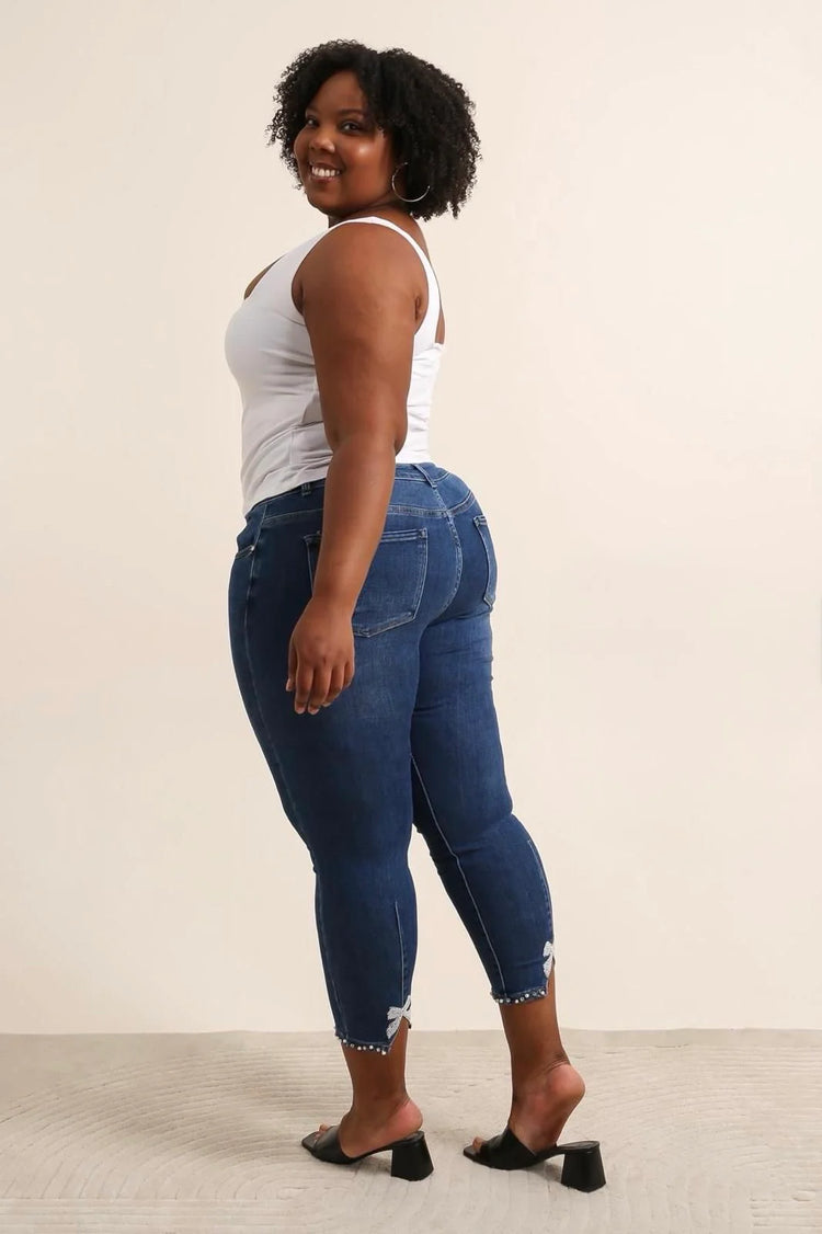G smack stretchy bow back pearl detail skinny jeans (8-18)