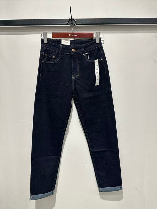 G smack stretchy mom jeans in dark navy wash, raw wash (8-18)