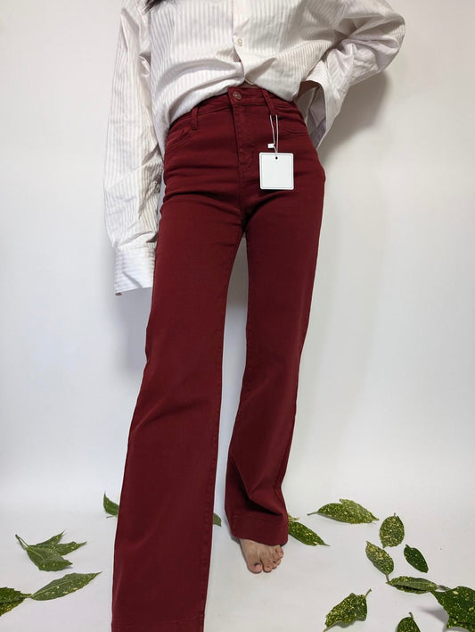 Burgundy Wide leg stretchy jeans (8-16)