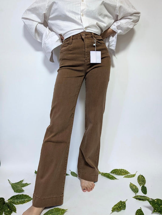 Chocolate Brown Wide leg stretchy jeans (8-16)