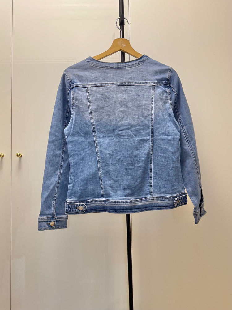 Diamonte pearl detail stretch Denim Jacket (12-22)