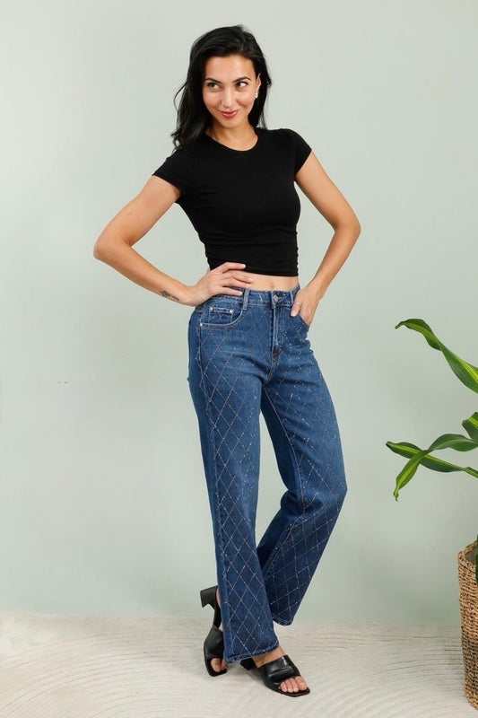 Stretch g smack wide leg Diamonte jeans (10-20)