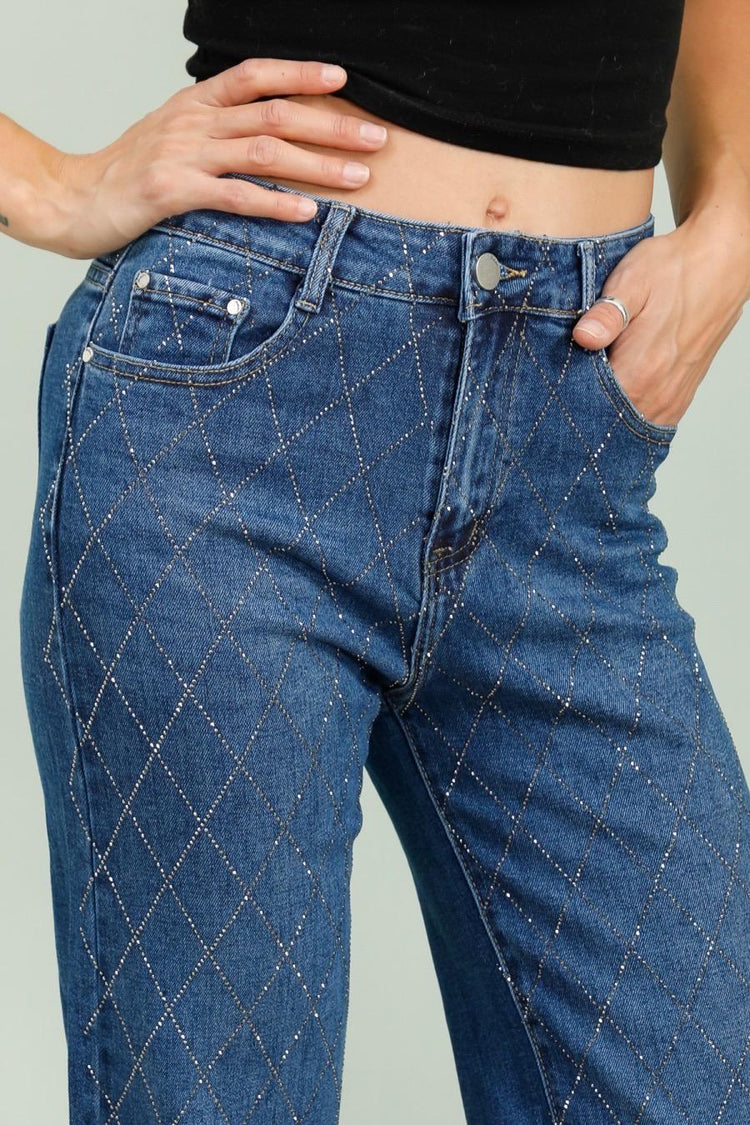 Stretch g smack wide leg Diamonte jeans (10-20)