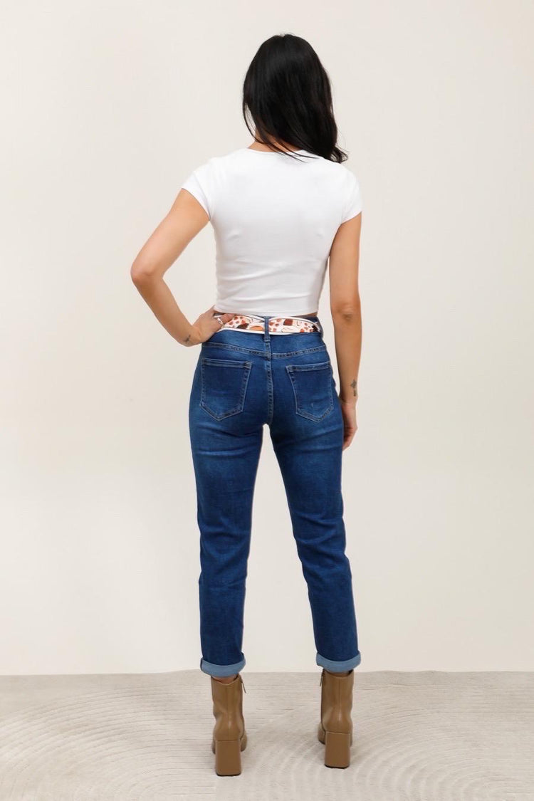 G smack stretchy mom fit jeans with Scarf Belt (10-22)